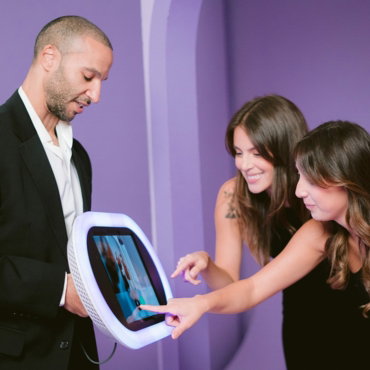 Branded photo booth activation at a corporate event