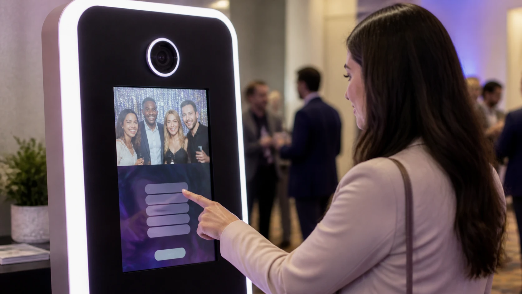 Attendee entering email on branded photo booth screen