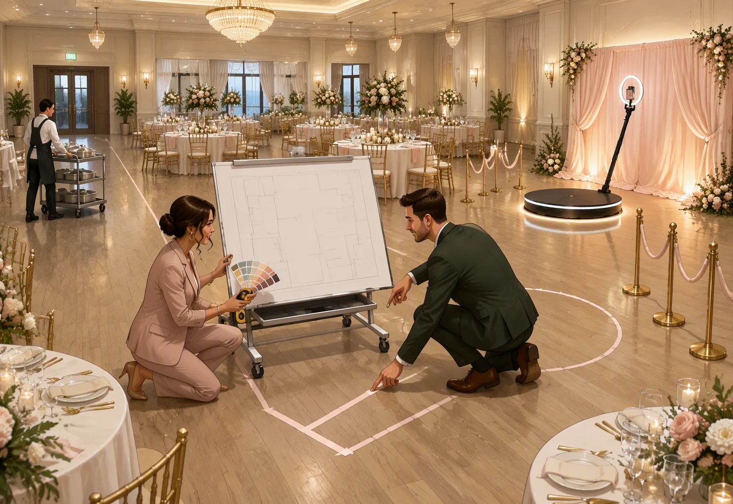 Wedding planner marking booth zone on floor plan