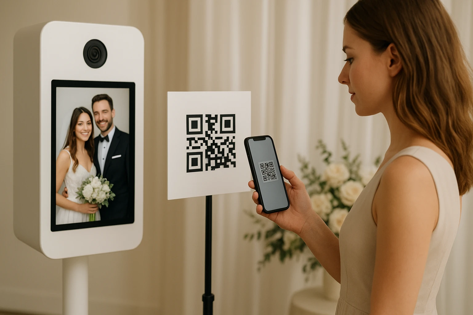 Guests scanning a photo booth QR code