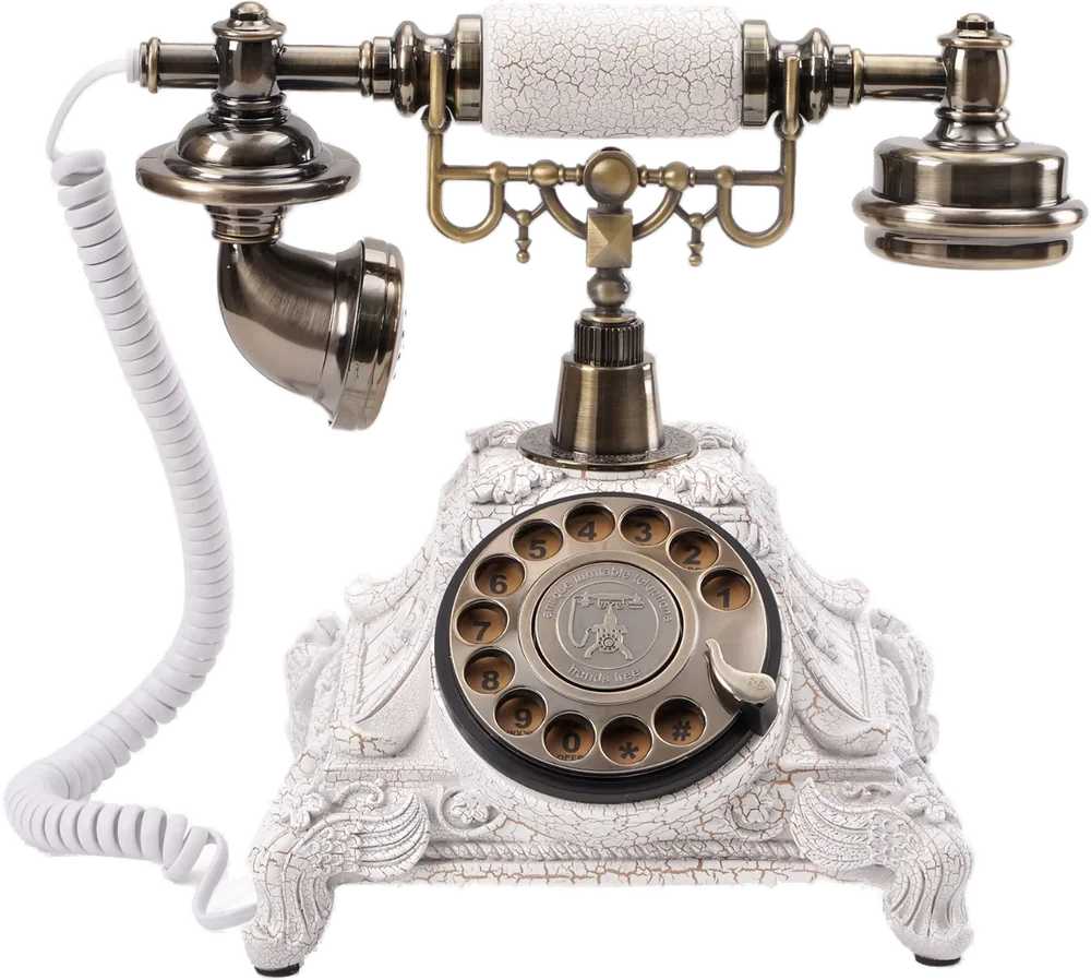 Ivory rotary-phone audio guest book with a bronze handset